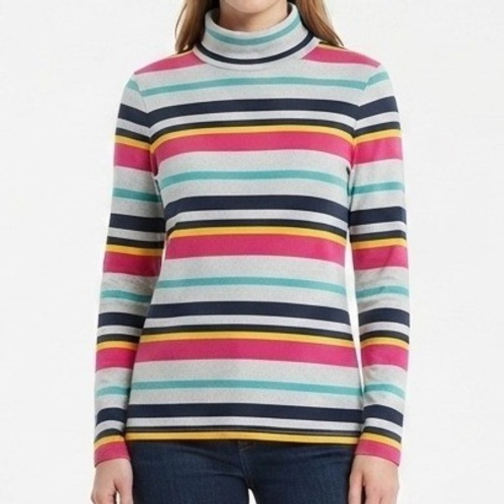 Talbots Turtleneck Top Womens Medium Multi Color Striped Cotton Blend Casual